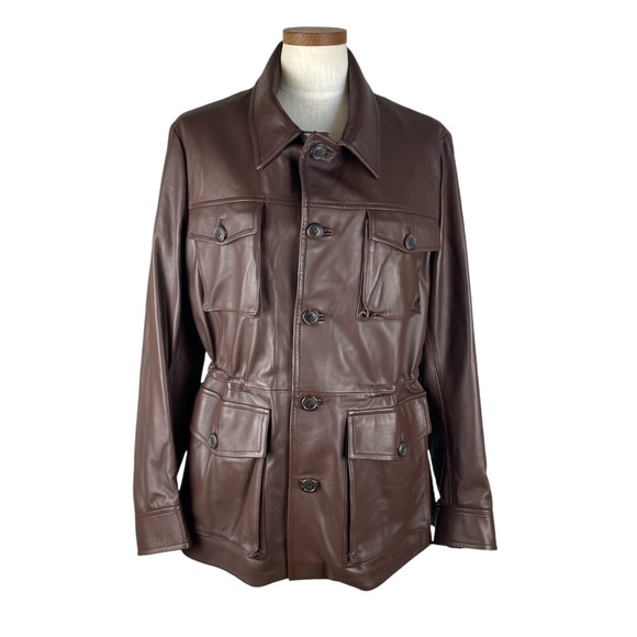 Matteo Perin Italian Luxury Handmade Brown Leather Jacket - Picture 1 of 16